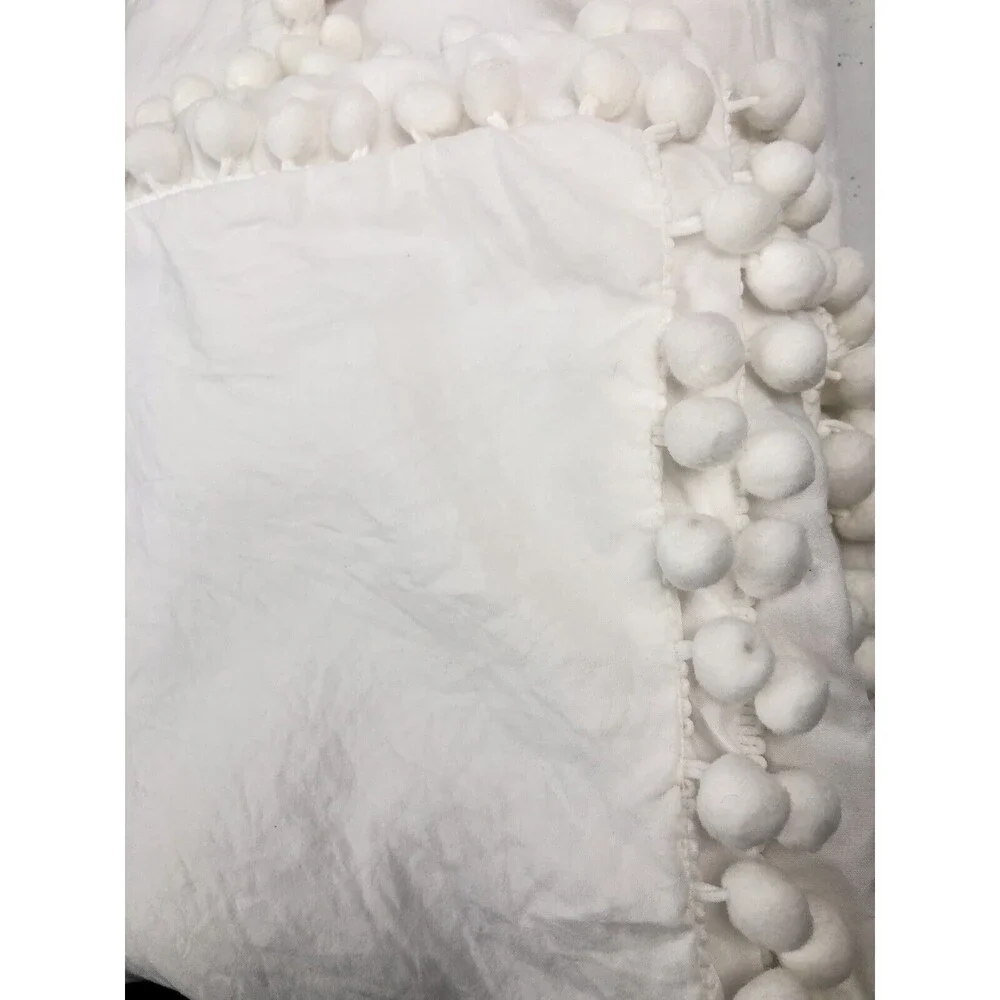 JANZAA DUVET COVER Sham Queen White Pom Ball Zipper Polyester Bed Bedroom